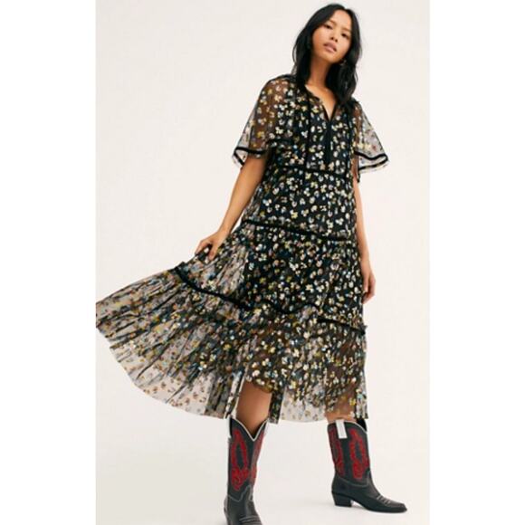 Free People Practical Magic Floral Print Mesh Dress Size XS - Picture 1 of 11